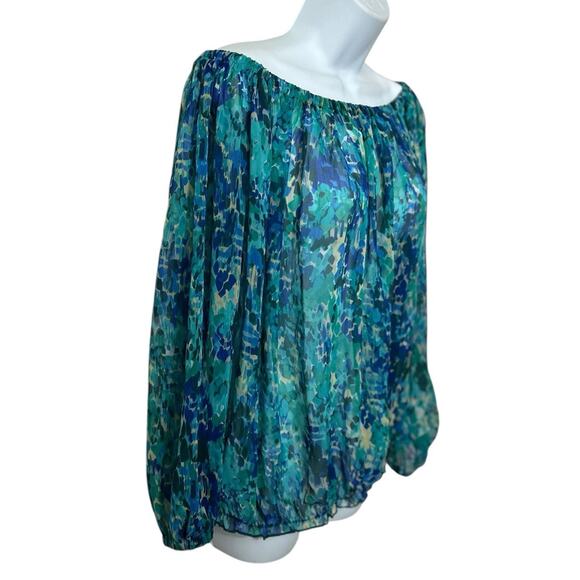 Six Degrees Blouse Sz Large Semi Sheer Off The Shoulder Top Long Balloon Sleeve - Picture 3 of 6